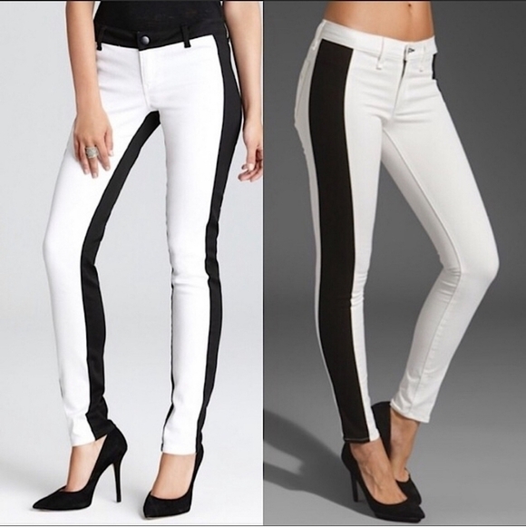Rag & bone Mid-Rise Skinny Jeans in white with black tuxedo stripe Size 25 - Picture 2 of 14